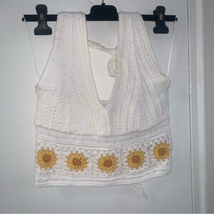 Hollister Crochet Crop Top with Sunflower Design
